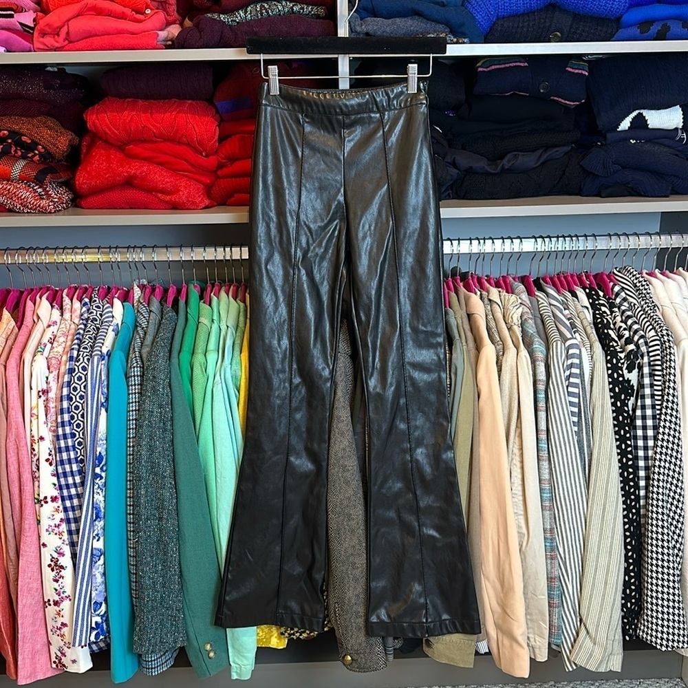 Princess Polly black faux leather flare leggings size 2